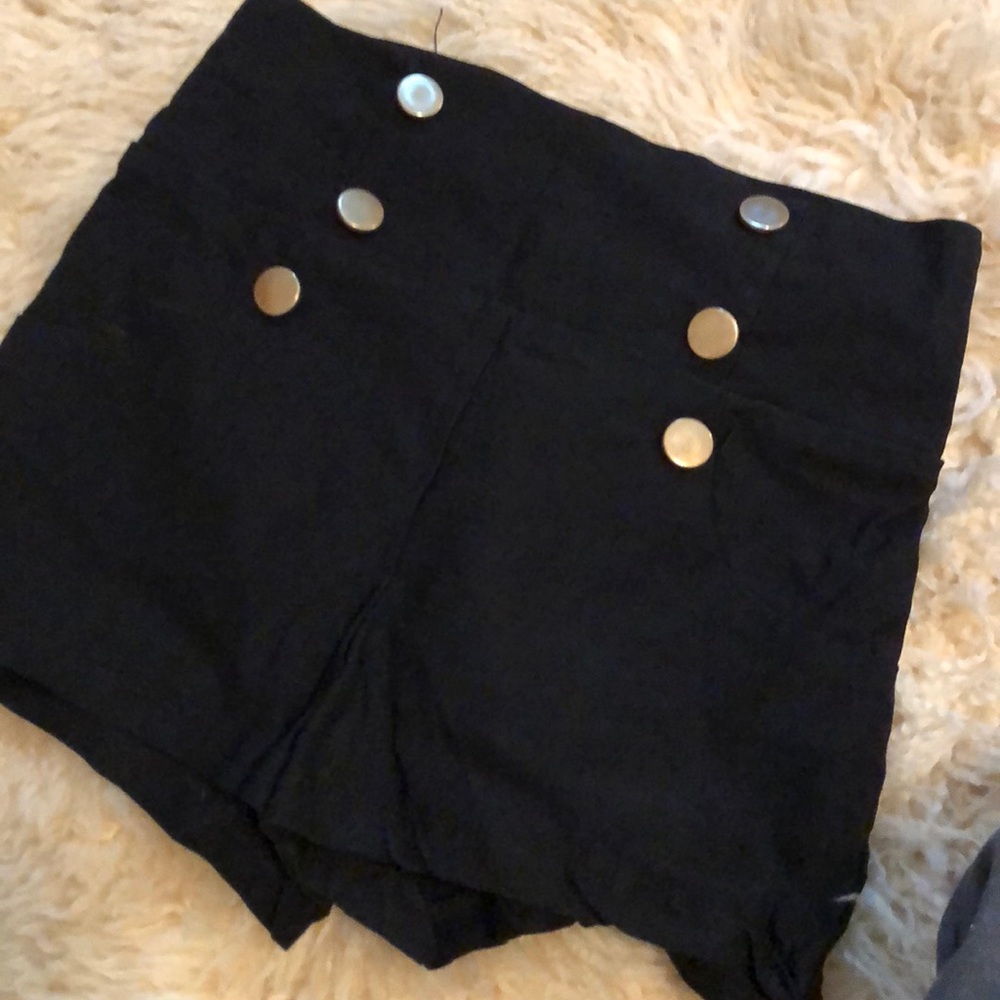 High Waisted Stretchy Shorts with Gold Buttons